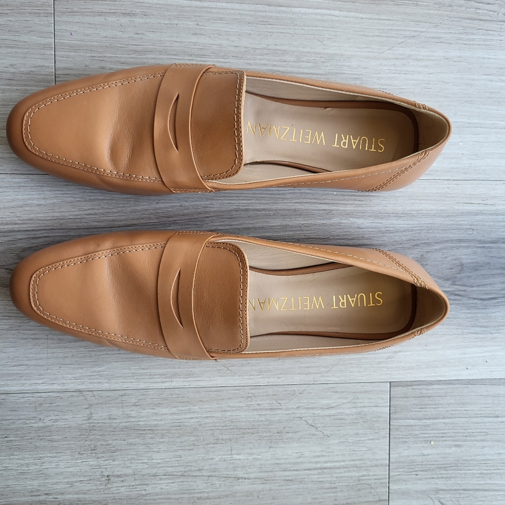 Stuart Weitzman Tan Flats Sleek Penny Loafers - Picture 7 of 11